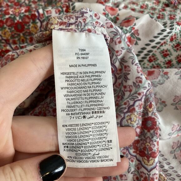 Boden Women's Cream Floral Button Front Relaxed Blouse Size 6 Boho Wide Sleeve - Picture 6 of 12